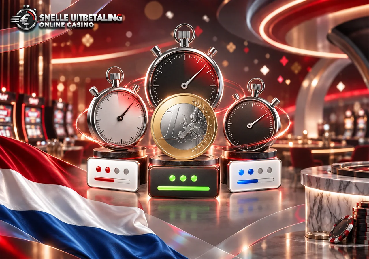 Vergelijking van uitbetalingssnelheid tussen aanbieders met timers, euro’s en bankstatussen.